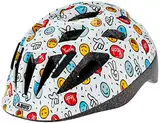 ABUS Kinderhelm Smooty 2.0 - Robuster Fahrradhelm für Kleinkinder im Beifahrersitz - für Mädchen und Jungen - Weiß mit Smileys, Größe S