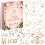 Adventskalender Schmuck 2024 Weihnachtskalender Frauen Mädchen,24 Überraschungen Armband Halskette Ohrringe, Damen Schmuck Set, Weihnachtsgeschenke für Frauen Mädchen Teenager Kinder