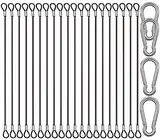 CKANDAY 20 Stück 15 cm Edelstahl Sicherheitsclips mit 4 Federkarabinern, Stahldrahtseil mit Schnallen, Vinylbeschichtung, kurze Sicherheitskette, Schnur ca