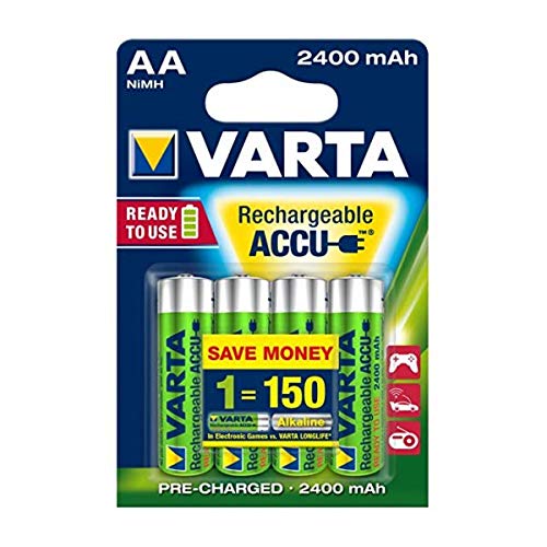 VARTA Batterien AA, wiederaufladbar, 4 Stück, Recharge Accu Power, Akku, 2400 mAh Ni-MH, ohne Memory Effekt, vorgeladen, sofort einsatzbereit