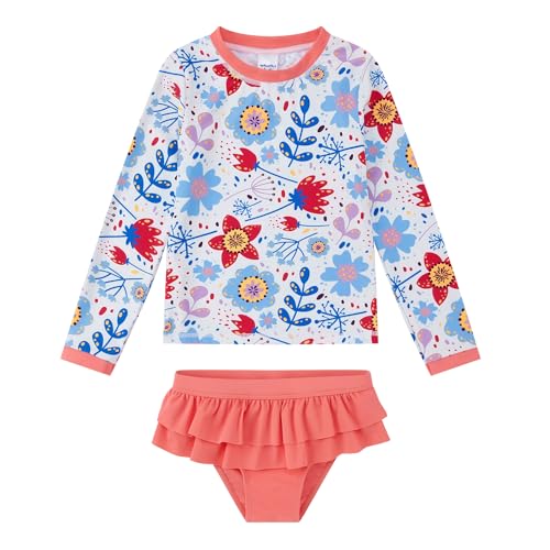 upandfast Mädchen UV-Schutz Badeanzug Schwimmanzug Badebekleidung 2-Pieces Swimsuit(5 Jahre,Orange Blume)