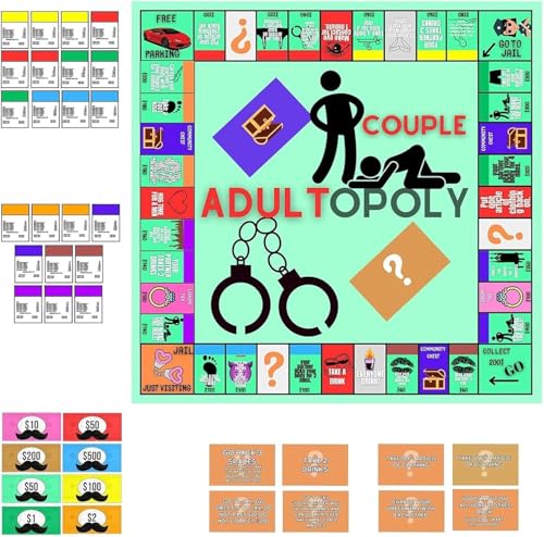 Couple Adult Opoly Board Game, Adultopoly Board Game, Paarspiele für Erwachsene, Gesprächskarten für Paare, Romantisch Date Ideen, Paarspielkarten, Brettspiel-Requisiten zum Aufheizen der Gefühle