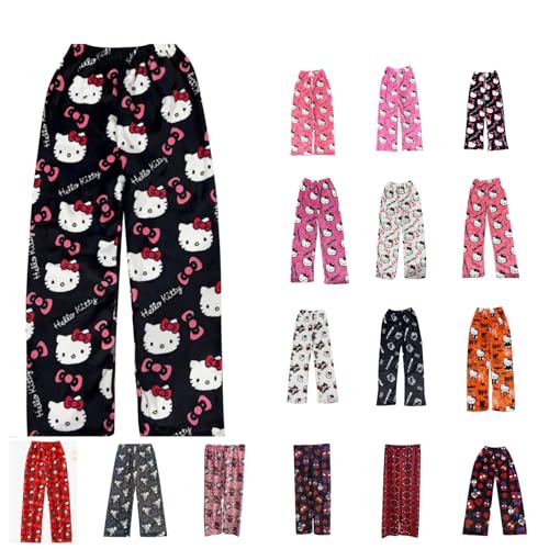 Pyjama Hose Damen Schlafanzug Hosen Kinder Lang Flanell Schlafhose Weich Kawaii Pyjamas Anime Bequeme Schlafanzughose Frauen Flauschig Pyjamahose Mädchen Cartoon Kuschelhose Home Casual Schlaf Pant