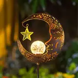 Mond Solarleuchten Garten im Freien Solarlampe für Außen Metall Mond Solar LED Glaskugel Gartenleuchte wasserdichte Wegeleuchte und Erdspieß Solarlampe Gartendeko für Außen Terrasse Hof Rasen (Bronze)