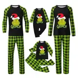 QWUVEDS Weihnachten Grinch Schlafanzug Familie Pyjama Set Pyjama Couple Weihnachtspyjama Familie Set Schlafanzug Lang Outfit Winter Damen Herren Kinder Nachtwäsche Nachthemd Hausanzug Schlafanzüge 006