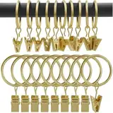 QMAHA 30 Stück Vorhangringe, Golden Vorhang Clips Ringe, Rostfrei Gardinenhaken Vorhang Hängend Ringe, Vorhanghaken Gardinenringe mit Ösen von Gardinen (32 mm Innen) für Duschvorhang (Gold)