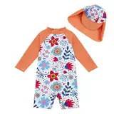 upandfast Langärmliger Badebekleidung für Baby Mädchen Surfanzug mit Sonnenschutz(Orange Blume,9-12 Monate)