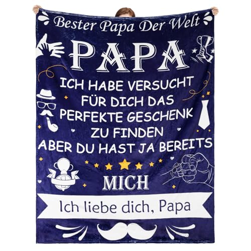 Vatertagsgeschenk für Papa von Tochter Sohn, Weiche Decke Die Besten Papa Geschenk zum Geburtstag Vatertag Weihnachten, Personalisierte Geschenke Decke 1.4 * 1.8 M