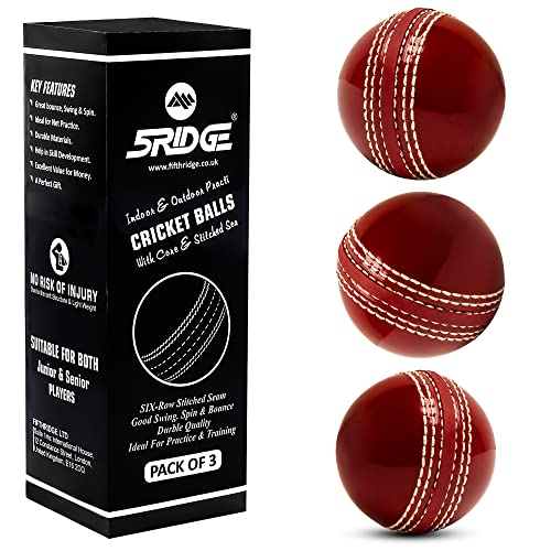 5RIDGE 3 x Cricketbälle für das Training, weicher und sicherer Gummi-Übungsball mit echter genähter Naht und Kern für Sprungkraft, Schaukel und Spin, ideal für Training, Spiel und Gartenspiel