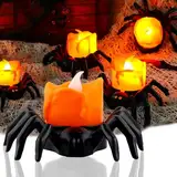 FainFun Halloween Kerzen Led, 6 Stück Halloween Spinne Kerzenlicht, Kürbis Teelichter Kerzen, Halloween Deko Kürbis Led für Halloween, Weihnachten, Partydekoration