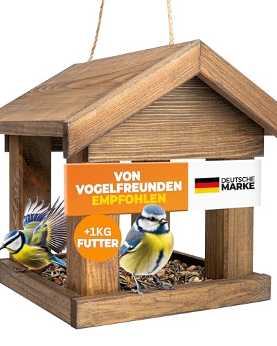 STAHLMANN® Vogelhaus zum aufhängen [inkl. 1 KG Vogelfutter] - Nistkasten mit [60 cm Band] wetterfest & langlebig - Vogelhaus Balkon