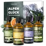 Amari ® Saunaaufguss Set Alpenglück – natürliche Saunadüfte mit Bio-Ethanol – Naturreine Ätherische Öle – Aufgussmittel, Sauna, Saunaöl, Duftöl