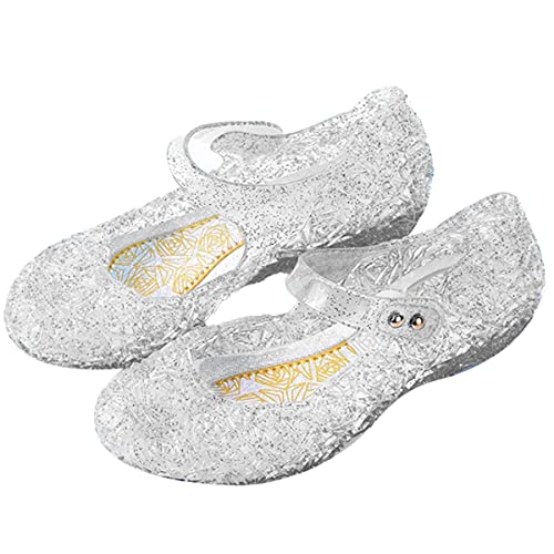 Snyemio Mädchen Prinzessin Kristall Schuhe Verkleidung Karneval Cosplay Ballerinas Weihnachten Party Halloween, Silber, 29 EU(Etikett 31)