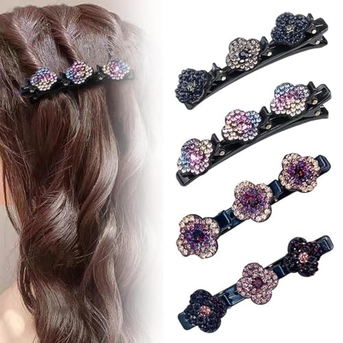 2024 Haarspangen mit funkelnden Kristallsteinen, geflochtene Strass-Haarspangen für Damen und Mädchen, elegante Haarstyling-Clips, glänzende Strass-Haarspange, leicht geflochtene Haarspangen (4 Stück)