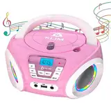 KLIM Candy Kids CD Player für Kinder - NEU 2024 - UKW-Radio - Inklusive Batterien - Rosa - Boombox tragbar - CD Spieler Kinder- mit Lautsprechern, Kleinkinder (Pink)