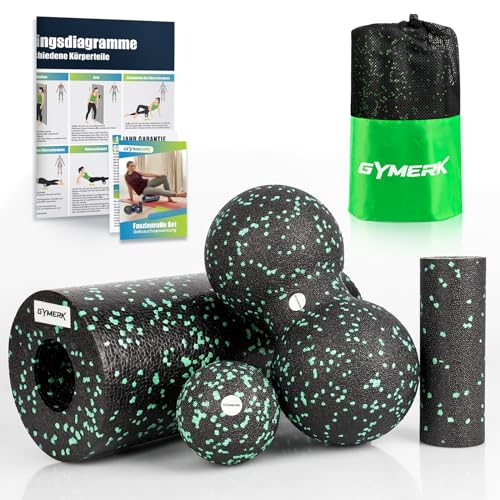 Gymerk Faszienroller Set mit Großer Duoball, Faszienball und faszienrolle klein, Faszien Set für Rücken Wirbelsäule Bein Dehnungen und Faszientraining, mit Training Posters