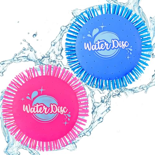 2 Stück Wasser Frisbee, Wasser Wurfscheibe Ø 17 cm, Absorbiert und verspritzt Wasser aus Schaumstoff und Silikon, Extra Soft in knalligen Farben für den Sommer(Mit Aufbewahrungstasche)