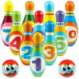 12 Stück Bowling Set Kinder,Mini Drin und Draußen Spielzeug,kegelspiel für Kinder,Dosenwerfen Spielzeug für Kinder Ball Set ab 3 Jahre Mädchen Junge