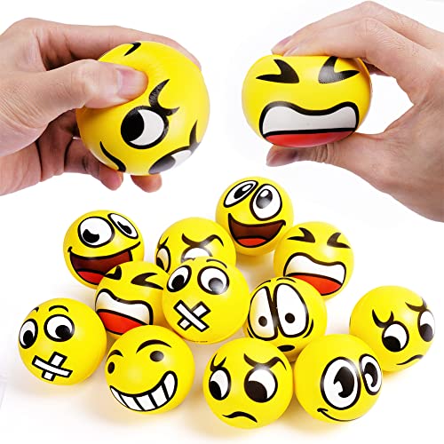 Ainiv Stress Bälle, 12 Stück Stressball, Antistressball für Kinder, Erwachsene, Lächeln Gesicht Bälle, 2,3 Zoll Mini Schaum Stressabbau Bälle Stressabbau Spielzeug für Kindergeburtstag Mitgebsel /Gelb
