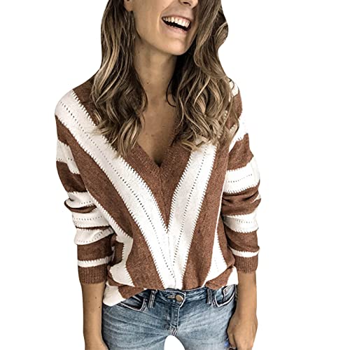 Generisch Pullover Damen Herbst Elegant Damen Pullover Langarm Rundhals Strickpullover Pullover Damen Wolle Lang Rollkragenpullover Damen