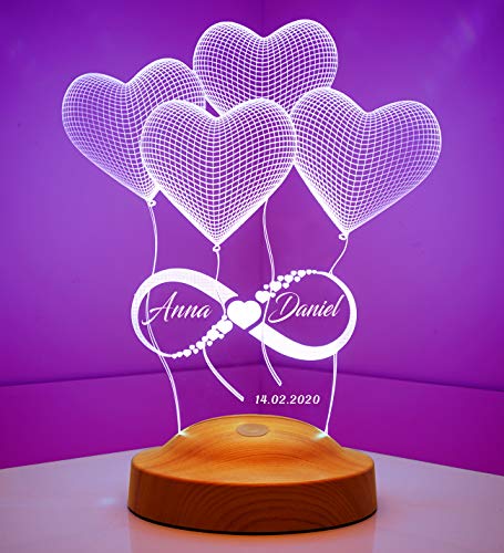 Personalisierte Geschenke mit Gravur Nachtlicht für Paar 3D Led Lampe Wunschtext Farbwechsel Deko Lampe