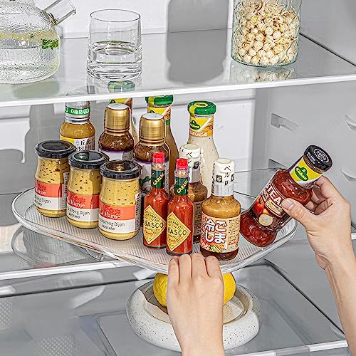 kinkaivy Kühlschrank Drehteller Organizer Rechteckig, 39,8cm Drehplatte Kühlschrank Transparent, Kühlschrank Organizer Drehbar, Lazy Susan Drehteller, Gewürzregal Drehbar für Küchen Organizer