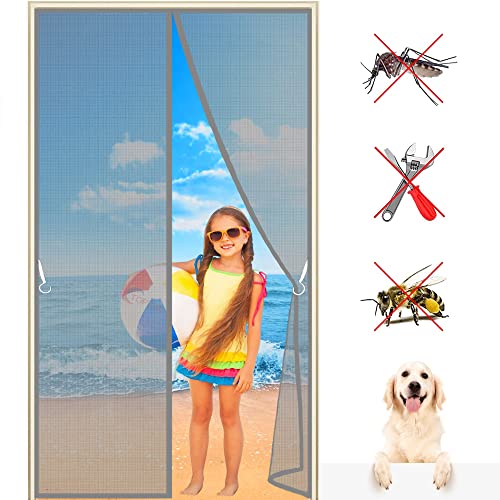 Fliegengitter tür Moskitonetz 300x255 cm Fliegengitter Balkontür, mit Magnet & Eingenähten Gewichten Automatische Abschaltung, für Küche/Balkontür/Wohnzimmer, 993 Größe Grau