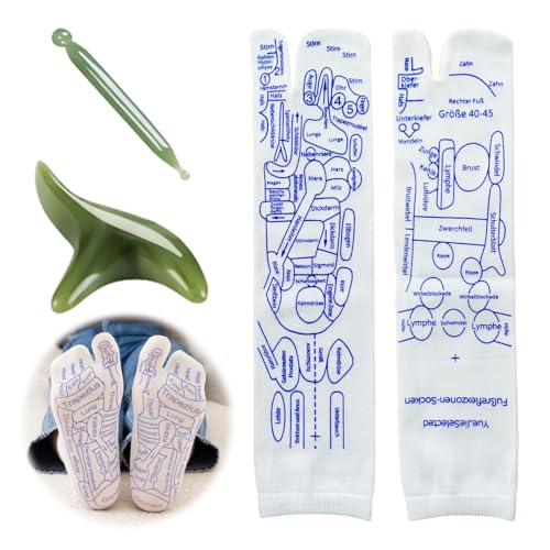 Fußreflexzonen Socken Set,Druckpunkt Akupressur Socken Deutsch,Fußmassage Fussreflexzonenmassage Socken,Ein Paar Acupressure Socks,Reflexology Socks with Massage Tool (Herrensocken)