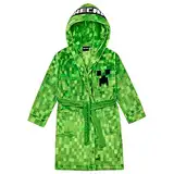 Minecraft Bademantel Kinder Jungen Fleece Morgenmantel mit Kapuze Creeper Design (as3, numeric, numeric_140, regular, Grün)