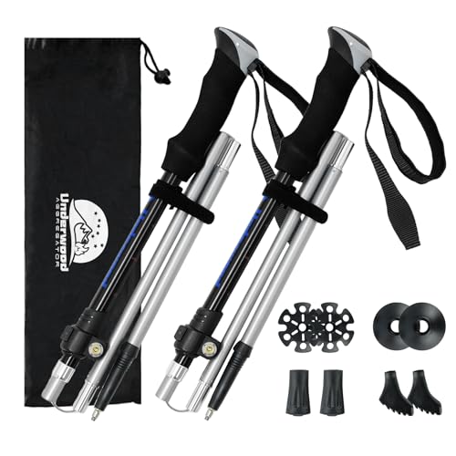 Underwood Aggregator Wanderstöcke Faltbar, 2-Pakete Nordic Walking Stöcke für Damen und Herren, Trekkingstöcke Ausziehbar Ultraleicht, 110-130 cm Wanderstock Ausziehbar für Kinder und Erwachsene