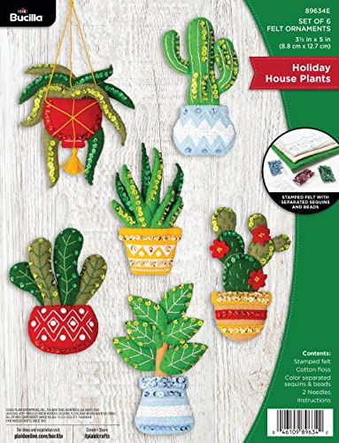 Bucilla Houseplants Set mit 6 Filz-Applikationen, Ornament-Set, perfekt für Urlaub, DIY, Nadelspitzen, Kunst und Handwerk, 89634E