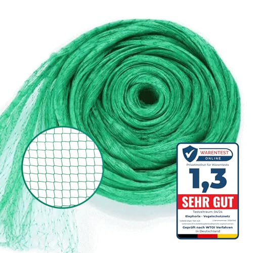 Elephoria grünes Premium Nylon Vogelschutznetz 4x10m-Feinmaschiges (18x18mm) Teichnetz, Gartennetz, Langlebig, Wasserfest, UV und Wetterbeständig -Schutz vor Vögeln und Laub-Ideal für Obstbäume