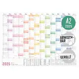 Häfft® abwischbarer Wandkalender 2025 A2 gerollt, 59,4 x 42 cm "Rainbow" 14 Monate: Dez 2024 - Jan 2026, Wandplaner mit Feiertags- und Ferien-Übersicht - nachhaltig & klimafreundlich