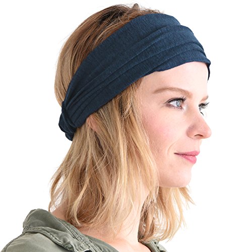 CHARM Leinen Haarband Herren Bandana - Damen Piraten Stirnband Kopftuch Kopf Band Elastisch Haarband Sport Mode Navy