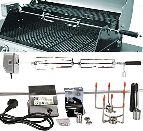 DRULINE Grillspieß Set, 83 cm, inkl. Edelstahl mit Motor, 220V - 240V, 8x8mm Drehspieß, Rotisserie, Drehspiess Grillspieß für Gasgrill holzkohlegrill Grill grillzubehör feuerschale Elektrischer BBQ