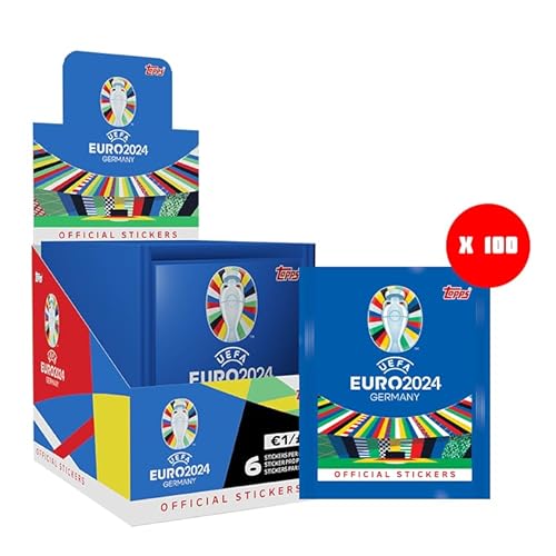 Topps Offizielle EURO 2024 Sticker Collection - Full Box (100 Pakete) 6 Aufkleber pro Packung (600 Aufkleber)