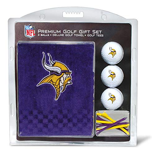 Team Golf NFL Minnesota Vikings Geschenkset: Besticktes Golf-Handtuch, 3 Golfbälle und 14 Golf-Tees, 7,5 cm Regulation, dreifach gefaltetes Handtuch 40,6 x 55,9 cm, 100% Baumwolle