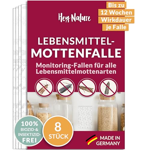 Hey Nature Lebensmittelmotten Falle, 8 Stück, Mottenfalle Lebensmittel, insektizidfreie Pheromonfalle mit maximaler Lockwirkung zur Befallsermittlung, Monitoringfalle gegen Lebensmittelmotten