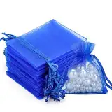 G2PLUS Blau Organzasäckchen, 7x9cm Kleine Geschenk Organzabeutel, 50 Stück Organza-Beutelchen mit Kordelzug Sie als Hochzeit Bonbonsbeutel, Schmuckbeutel, Geschenkbeutel