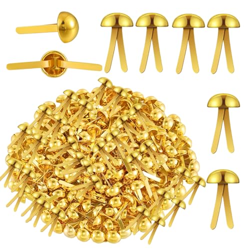300 Stück Goldene Musterbeutelklammern, Rundkopfklammern, Metallklammern für Scrapbooking, Mini Bunte Brads, Bastelzubehör für Heimwerker(Gold)