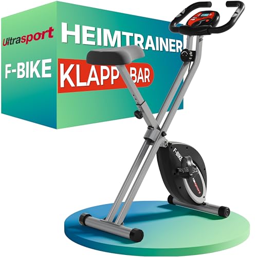 Ultrasport Heimtrainer Fahrrad Klappbar I Hometrainer Fahrrad Klappbar mit Komfort-Sattel I Ergometer Heimtrainer, Fitnessbikes, Indoor Bike, Trimmrad Heimtrainer Klappbar, Schwarz-Silber