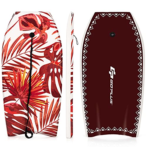 RELAX4LIFE Schwimmbrett tragbar, Schwimmboard mit Halteleine, Rutschfestes Surfbrett für Kinder & Erwachsene, Surfboard bis 55 kg belastbar, Bodyboard Shortboard, XPE HDPE (Rot, 93 x 47 x 5,5 cm)