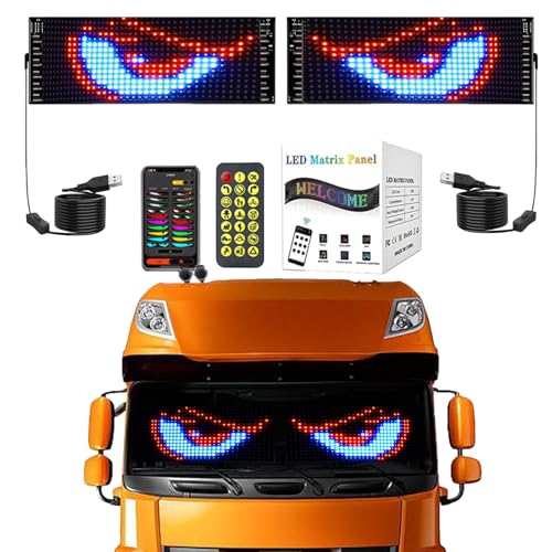 Led Teufelaugen Licht Für Autos, Dynamische Programmierbarer Personalisiert Augen Lichtschilder Für Die Windschutzscheibe Mit APP Steuerung Und Fernbedienung Bluetooth USB (10.5 * 35cm) 1PCS