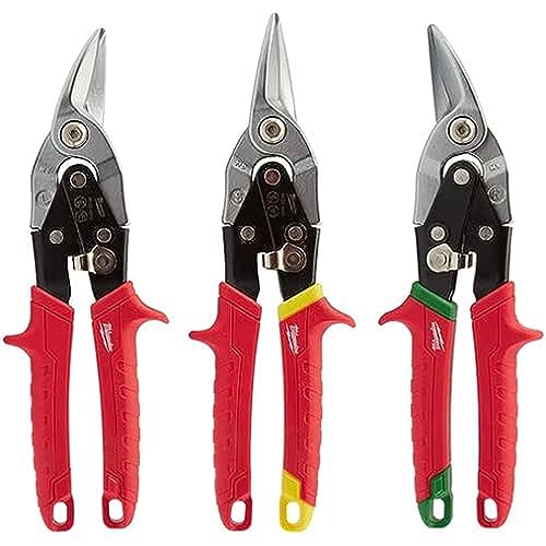 Milwaukee Metal Snips Triple Pack Left Right and Straight Cut Blechscheren Promo-Set 3-teilig 48224533, Rot, MLW48-22-4533