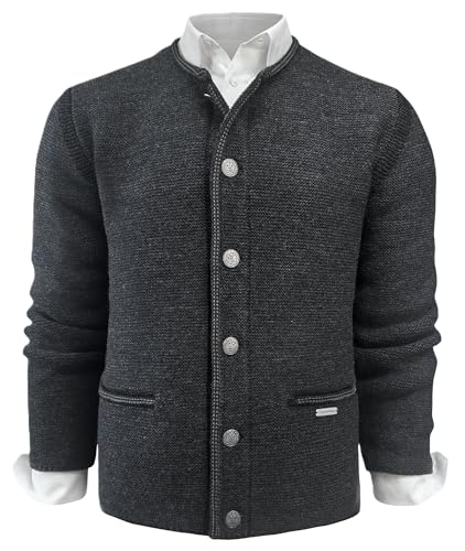 Trachtenjacke Strickweste Janker Strickjacke Wolljacke Strickjanker Herren Trachten Jacke Weste Schurwollmischung Trachtenjanker Strick Trachtenweste waschbar dunkelgrau braun, Größe:52, Farbe:grau