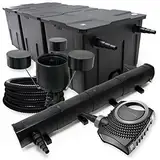 Wiltec Komplettset: CBF-350C Teichfilter bis 90000 L Teichfilteranlage Durchlauffilter, NEO10000 Teichpumpe 10000l/h 80W, CUV-272 Teichklärer 72W, 25m Teichschlauch 25 mm, CSP-250 Skimmer 2500l/h 45W