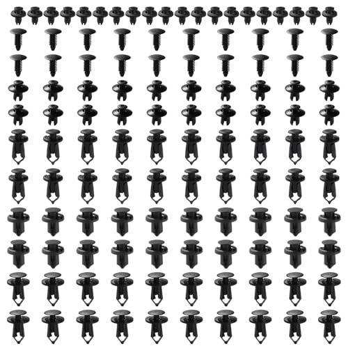 VooGenzek 120 Stücke 6 Arten Auto Türplatte Schnappt Set, Karosserie Clips, Universal Spreiznieten, Stoßstangen Zierleisten Plastikklips Set, für Automobile, Schwarz
