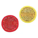 OFFSCH 2 Stück Buddha-Klangschalenmatten handgefertigt Nepal-Meditationskissen-Set Klangschalenpolster Baumwollstoff Buddhismus-Produkte 14 cm Gelb/Rot