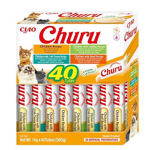 INABA Churu Katzenleckerlis Liquid Snack Variety Box mit Huhn | Getreidefrei, Zuckerfrei, ohne künstliche Aromen | 100% natürliches Fleisch, Premium Katzensnacks aus Japan 40 x 14 g