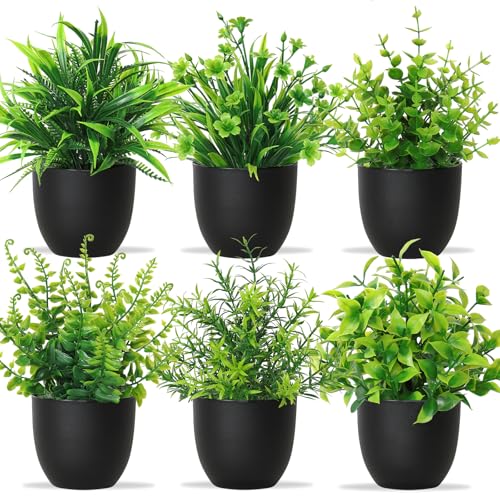 Betylifoy Künstliche Pflanzen mit Topf 6pcs Kunstpflanze Kleine Grünpflanzen Dekor Kunststoff Pflanzen Indoor Dekor für Büro Haus Schlafzimmer Wohnzimmer Badezimmer